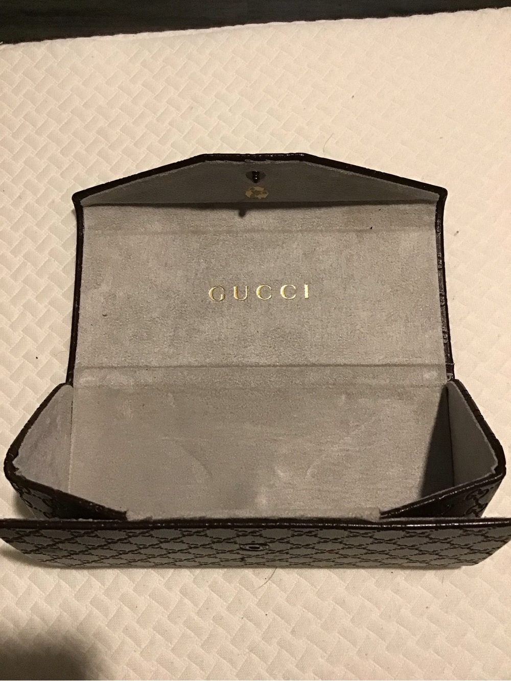 Gucci Brown Monogram Eyewear Case with Gray Suede Interior